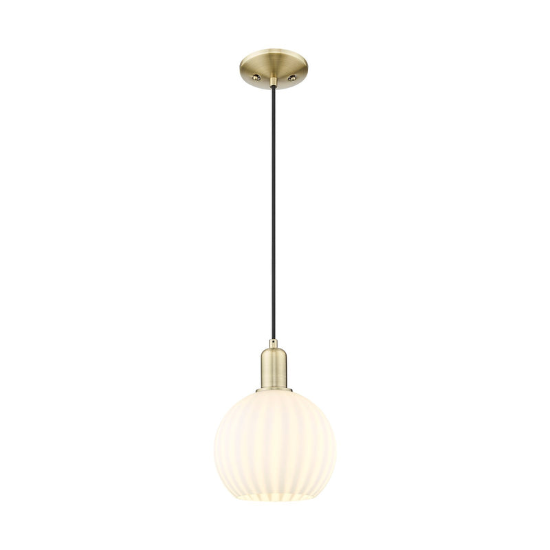 Innovations Arcadia 8in 1-Light Mini Pendant | Industrial Antique Brass and White Venetian Glass | Kitchen Island & Dining | Model 716-1P-AB-G1217-8WV