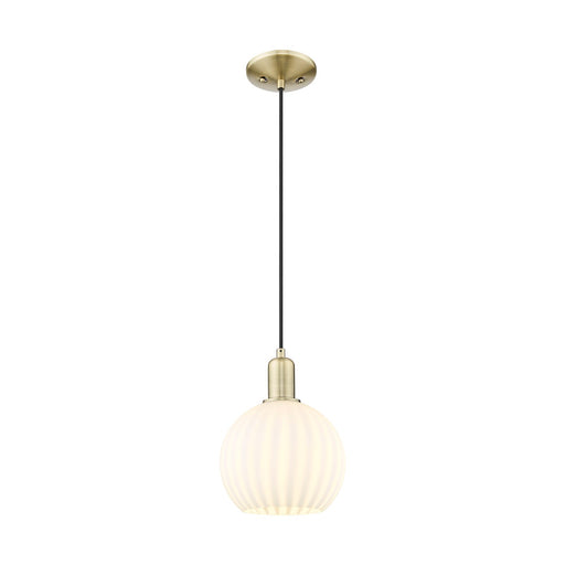 Innovations Arcadia 8in 1-Light Mini Pendant | Industrial Antique Brass and White Venetian Glass | Kitchen Island & Dining | Model 716-1P-AB-G1217-8WV