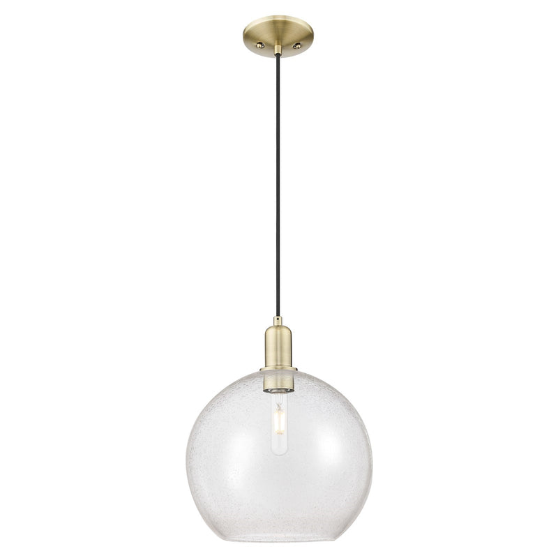 Innovations Athens 12in 1-Light Mini Pendant | Industrial Antique Brass Steel and Seedy Glass | Kitchen Island & Dining Room | Model 716-1P-AB-G124-12