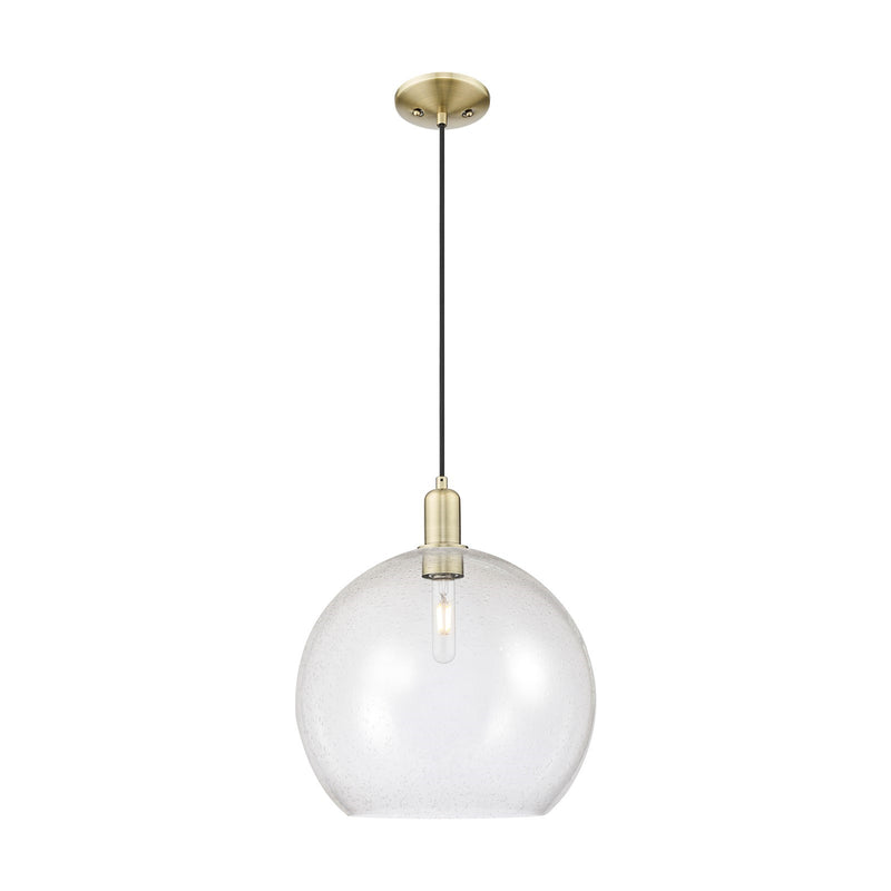 Innovations Athens 14in 1-Light Mini Pendant | Industrial Antique Brass Steel and Seedy Glass | Kitchen Island & Dining Room | Model 716-1P-AB-G124-14