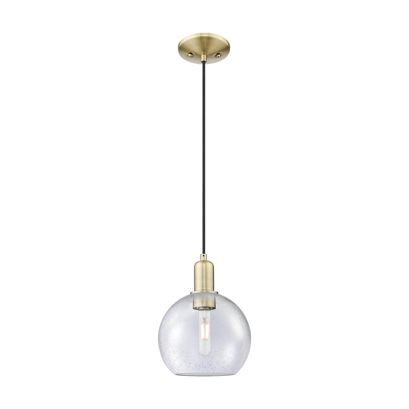 Innovations Athens 8in 1-Light Mini Pendant | Industrial Antique Brass and Seedy Glass | Kitchen Island & Dining Room | 8 x 8 x | Model 716-1P-AB-G124-8