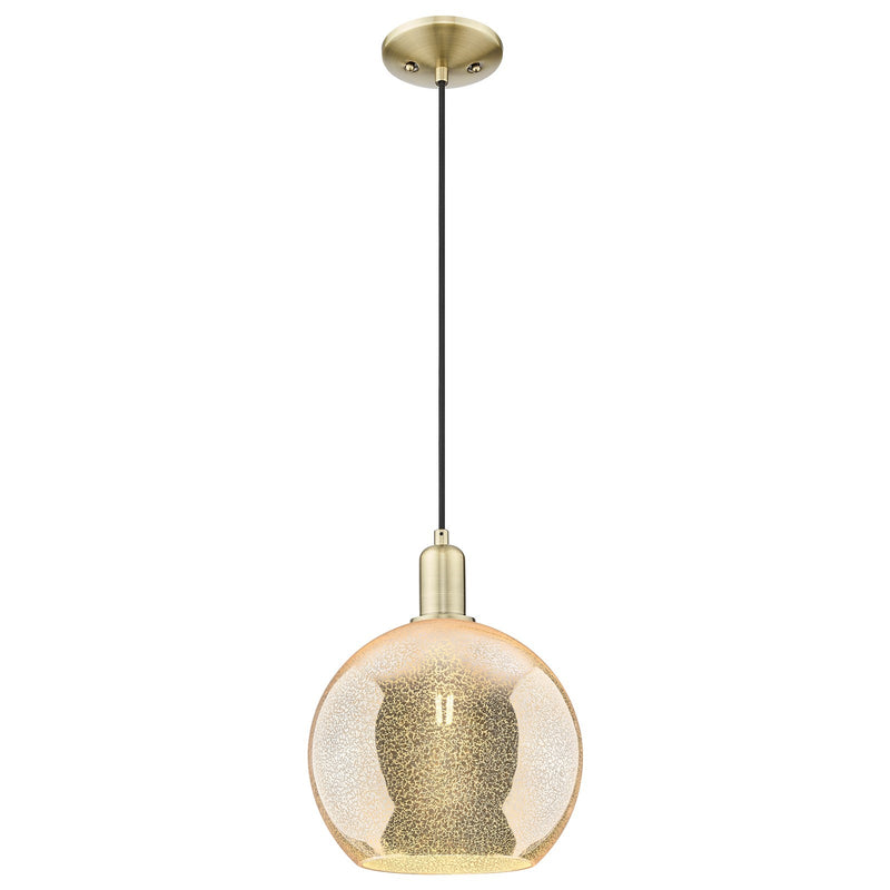 Innovations Athens 10in 1-Light Mini Pendant | Industrial Antique Brass Steel and Mercury Glass | Kitchen Island & Dining Room | Model 716-1P-AB-G128-10
