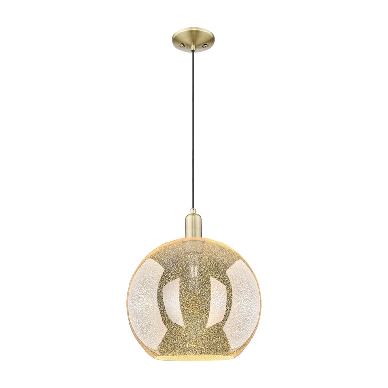 Innovations Athens 12in 1-Light Mini Pendant | Industrial Antique Brass Steel and Mercury Glass | Kitchen Island & Dining Room | Model 716-1P-AB-G128-12
