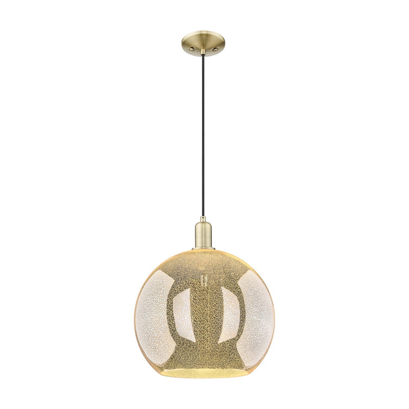 Innovations Athens 14in 1-Light Mini Pendant | Industrial Antique Brass Steel and Mercury Glass | Kitchen Island & Dining Room | Model 716-1P-AB-G128-14
