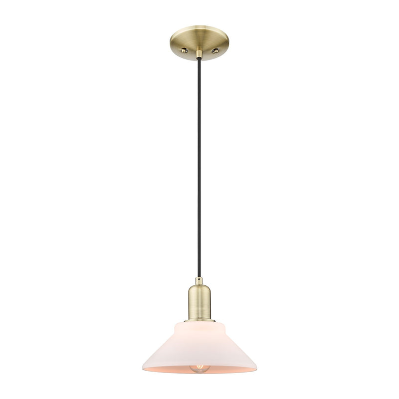 Innovations Orwell 8in 1-Light Mini Pendant | Industrial Antique Brass and Matte White Glass | Kitchen Island & Dining Room | 8.38 | Model 716-1P-AB-G131