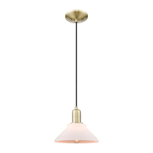 Innovations Orwell 8in 1-Light Mini Pendant | Industrial Antique Brass and Matte White Glass | Kitchen Island & Dining Room | 8.38 | Model 716-1P-AB-G131