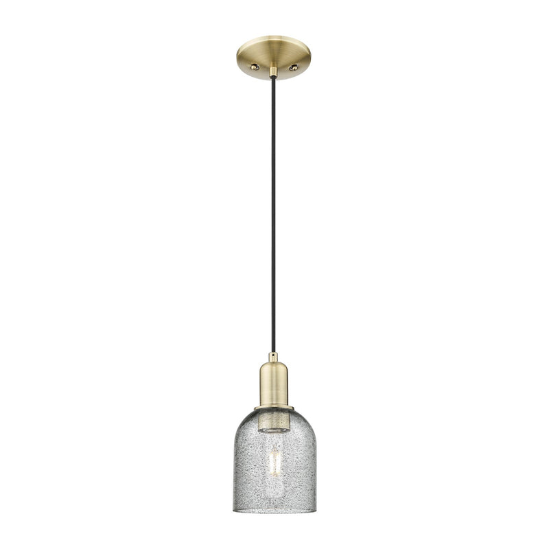 Innovations Caledonia 5in 1-Light Mini Pendant | Industrial Antique Brass and Charcoal Glass | Kitchen Island & Dining Room | 5 x 5 | Model 716-1P-AB-G257