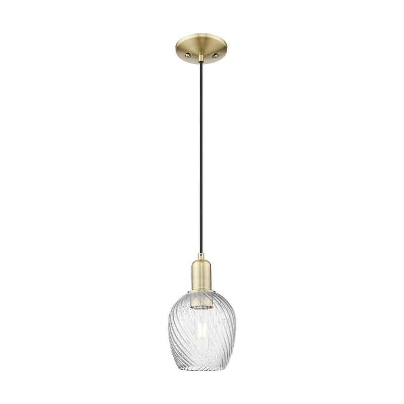 Innovations Salina 6in 1-Light Mini Pendant | Industrial Antique Brass and Clear Spiral Fluted Glass | Kitchen Island & Dining Room | Model 716-1P-AB-G292