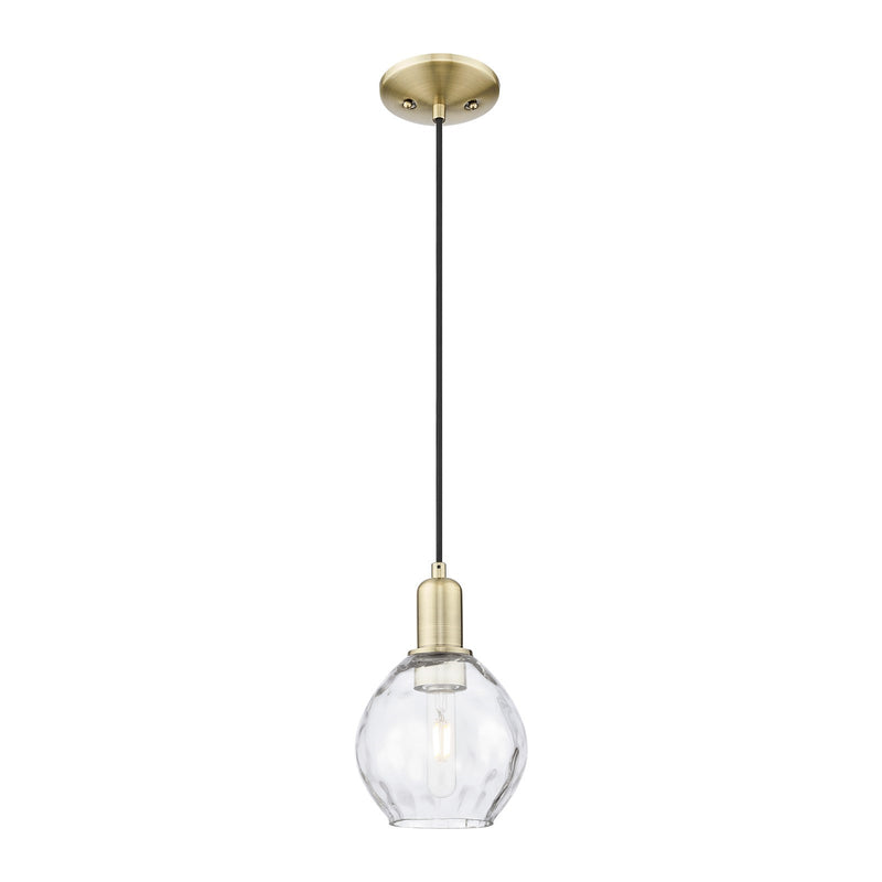 Innovations Waverly 6in 1-Light Mini Pendant | Industrial Antique Brass and Clear Water Glass | Kitchen Island & Dining Room | 6 x | Model 716-1P-AB-G362