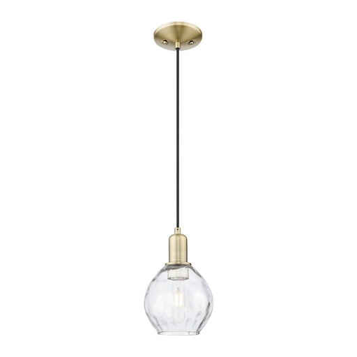 Innovations Waverly 6in 1-Light Mini Pendant | Industrial Antique Brass and Clear Water Glass | Kitchen Island & Dining Room | 6 x | Model 716-1P-AB-G362