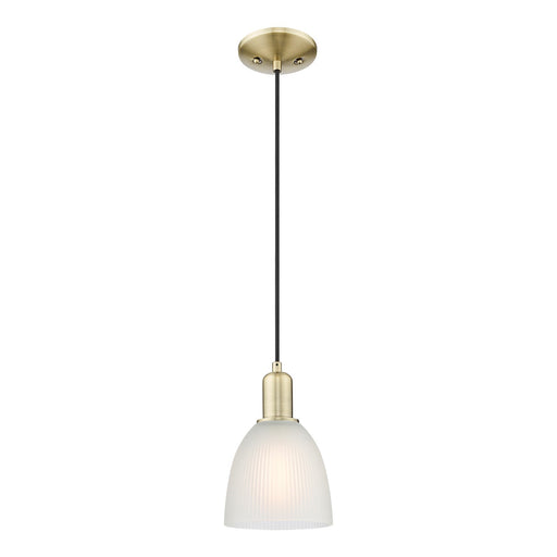 Innovations Castile 6in 1-Light Mini Pendant | Industrial Antique Brass Steel and White Glass | Kitchen Island & Dining Room | Damp | Model 716-1P-AB-G381