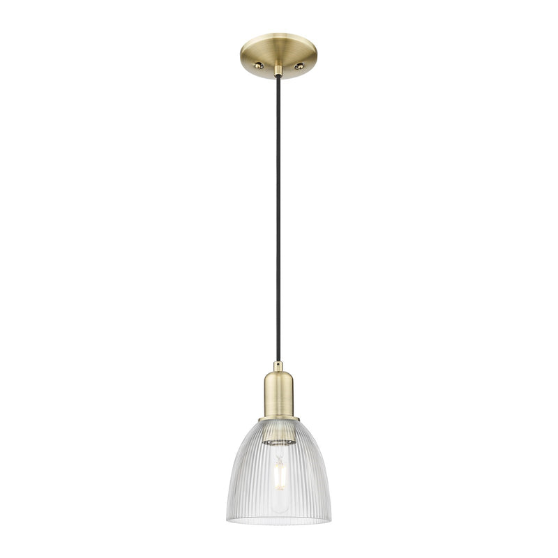 Innovations Castile 6in 1-Light Mini Pendant | Industrial Antique Brass and Clear Glass | Kitchen Island & Dining Room | Damp Rated | Model 716-1P-AB-G382