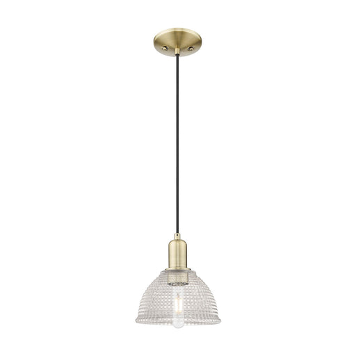 Innovations Lighting Arietta 8in 1-Light Mini Pendant | Industrial Antique Brass and Clear Glass | Kitchen Island & Dining Room | 8 | Model 716-1P-AB-G422