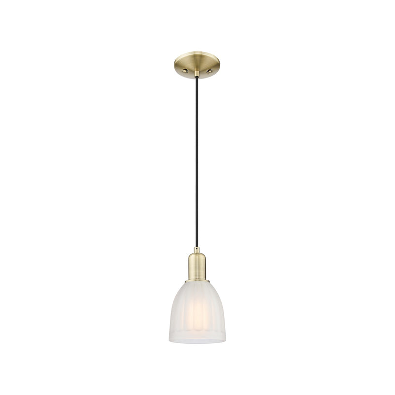 Innovations Brookfield 6in 1-Light Mini Pendant | Industrial Antique Brass Steel and White Frosted Ribbed Glass | Kitchen Island & | Model 716-1P-AB-G441