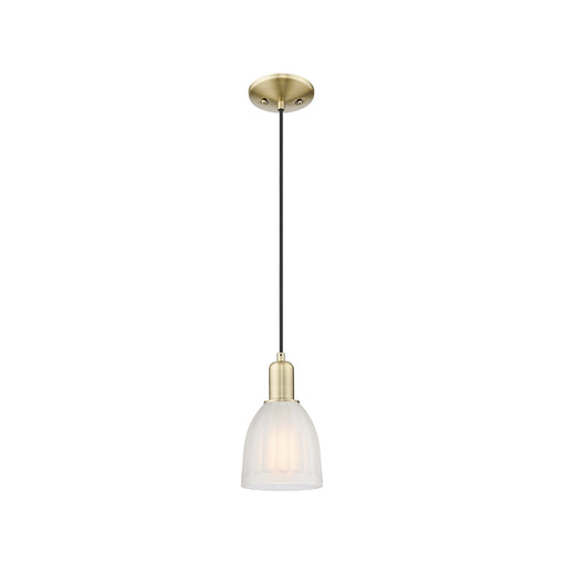 Innovations Brookfield 6in 1-Light Mini Pendant | Industrial Antique Brass Steel and White Frosted Ribbed Glass | Kitchen Island & | Model 716-1P-AB-G441