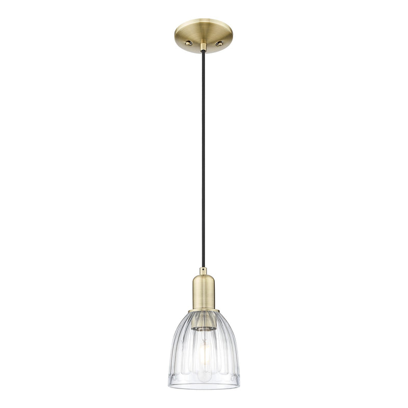 Innovations Brookfield 6in 1-Light Mini Pendant | Industrial Antique Brass and Clear Ribbed Glass | Kitchen Island & Dining Room | Model 716-1P-AB-G442