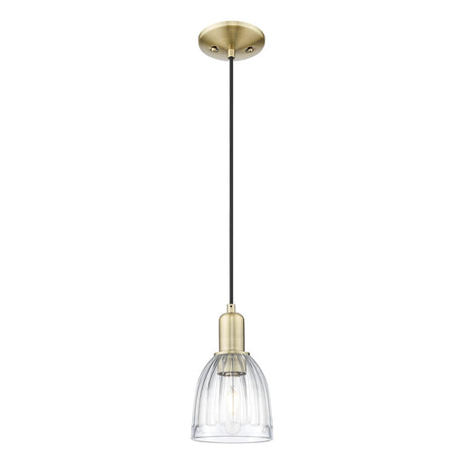 Innovations Brookfield 6in 1-Light Mini Pendant | Industrial Antique Brass and Clear Ribbed Glass | Kitchen Island & Dining Room | Model 716-1P-AB-G442