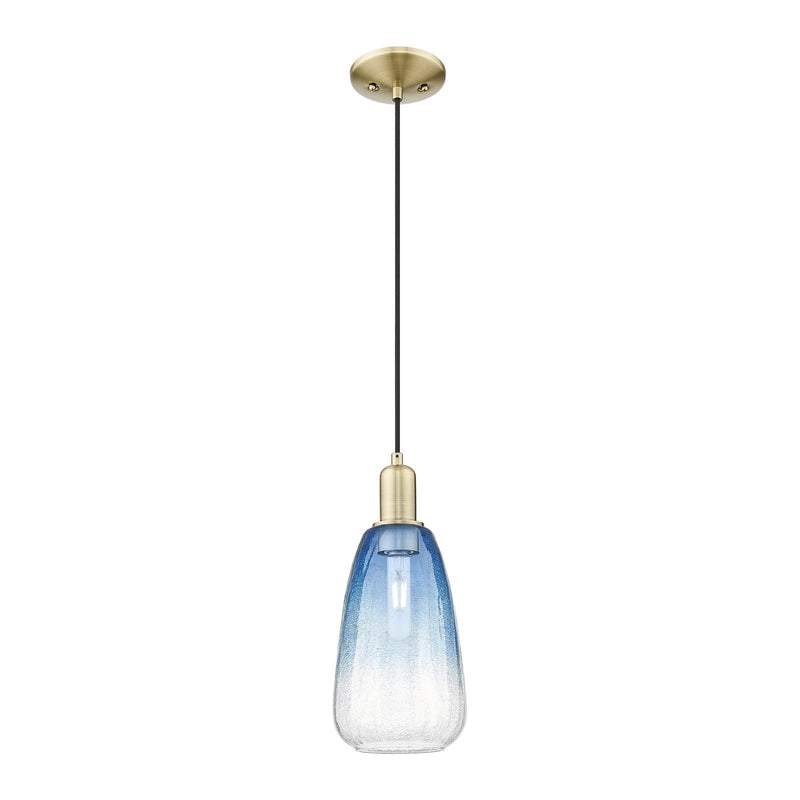 Innovations Brookhaven Almond 6in 1-Light Mini Pendant | Industrial Antique Brass Steel and Sapphire Blue Glass | Kitchen | Model 716-1P-AB-G480-6SB