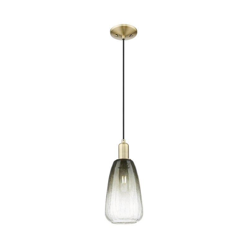 Innovations Brookhaven Almond 6in 1-Light Mini Pendant | Industrial Antique Brass Steel and Slate Glass | Kitchen Island & | Model 716-1P-AB-G480-6SL
