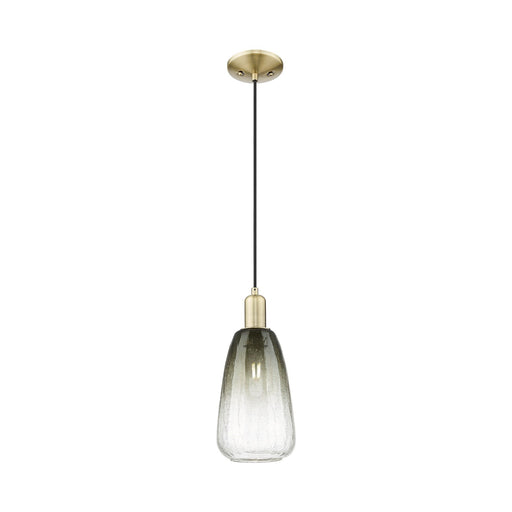 Innovations Brookhaven Almond 6in 1-Light Mini Pendant | Industrial Antique Brass Steel and Slate Glass | Kitchen Island & | Model 716-1P-AB-G480-6SL