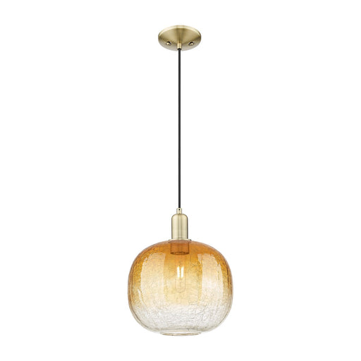 Innovations Brookhaven Sphere 10.5in 1-Light Mini Pendant | Industrial Antique Brass and Amber Glass | Kitchen Island & Dining | Model 716-1P-AB-G481-10AM