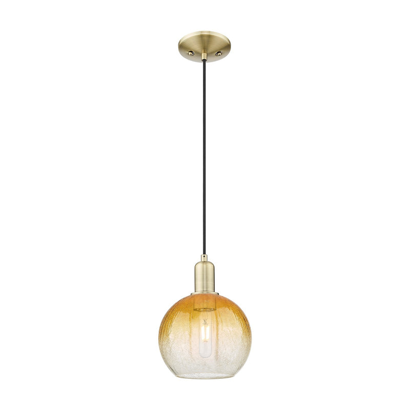 Innovations Brookhaven Globe 8in 1-Light Mini Pendant | Industrial Antique Brass and Amber Glass | Kitchen Island & Dining Room | Model 716-1P-AB-G483-8AM