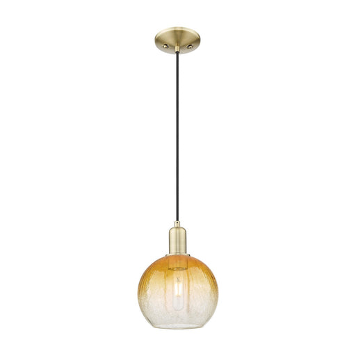 Innovations Brookhaven Globe 8in 1-Light Mini Pendant | Industrial Antique Brass and Amber Glass | Kitchen Island & Dining Room | Model 716-1P-AB-G483-8AM