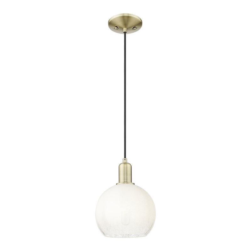Innovations Brookhaven Globe 8in 1-Light Mini Pendant | Industrial Antique Brass Steel and Opal Glass | Kitchen Island | 8 x 8 | Model 716-1P-AB-G483-8OP