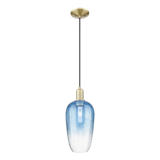 Innovations Brookhaven Flute 7in 1-Light Mini Pendant | Industrial Antique Brass and Sapphire Blue Glass | Kitchen Island & | Model 716-1P-AB-G484-7SB