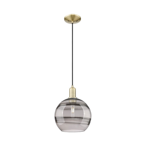 Innovations Rochester 10in 1-Light Mini Pendant | Industrial Antique Brass Steel and Light Smoke Glass | Kitchen Island & | Model 716-1P-AB-G556-10SM