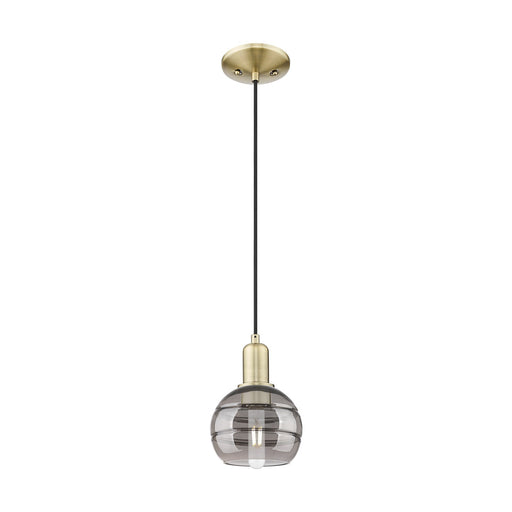 Innovations Rochester 6in 1-Light Mini Pendant | Industrial Antique Brass and Light Smoke Glass | Kitchen Island & Dining Room | Model 716-1P-AB-G556-6SM
