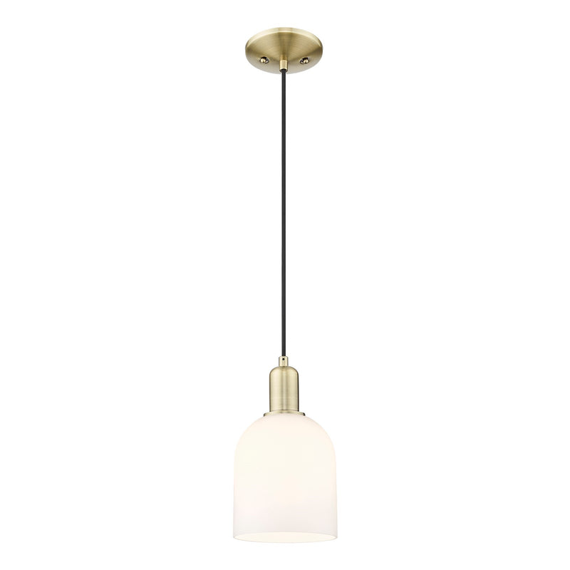 Innovations Bella 6in 1-Light Mini Pendant | Industrial Antique Brass and White Glass | Kitchen Island & Dining Room | 5.5 x | Model 716-1P-AB-G558-6GWH