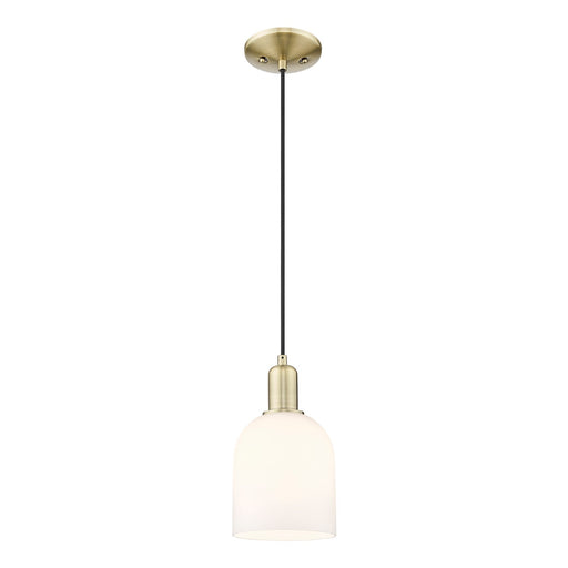Innovations Bella 6in 1-Light Mini Pendant | Industrial Antique Brass and White Glass | Kitchen Island & Dining Room | 5.5 x | Model 716-1P-AB-G558-6GWH