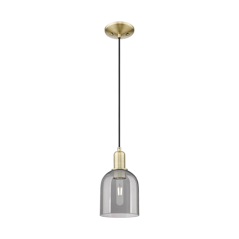 Innovations Bella 5.5in 1-Light Mini Pendant | Industrial Antique Brass and Light Smoke Glass | Kitchen Island & Dining Room | Model 716-1P-AB-G558-6SM