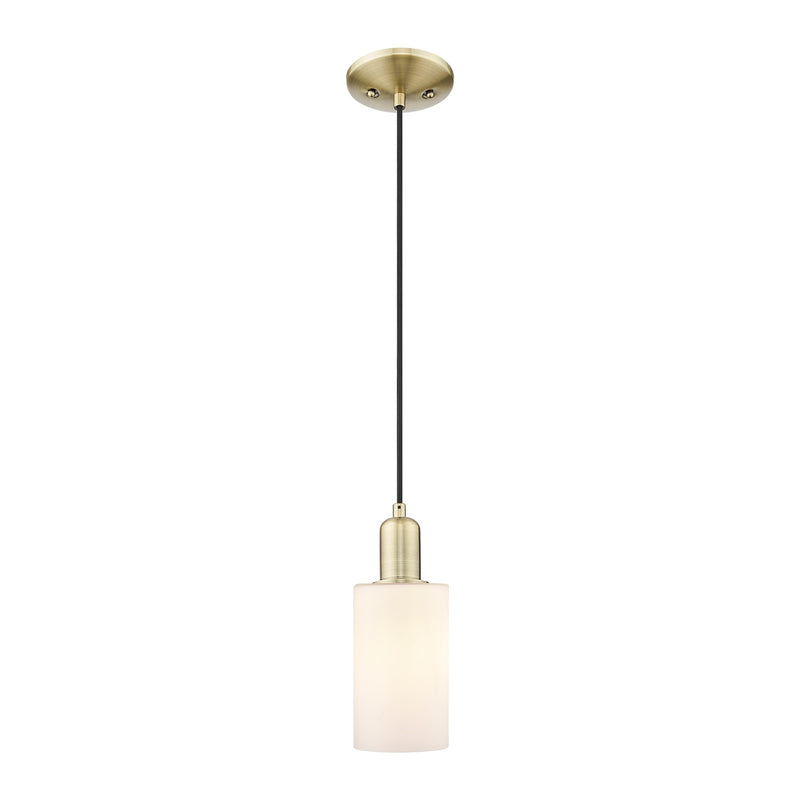 Innovations Clymer 4in 1-Light Mini Pendant | Industrial Antique Brass Steel and Matte White Glass | Kitchen Island & Dining Room | Model 716-1P-AB-G801