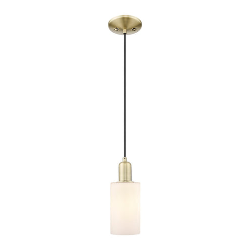 Innovations Clymer 4in 1-Light Mini Pendant | Industrial Antique Brass Steel and Matte White Glass | Kitchen Island & Dining Room | Model 716-1P-AB-G801