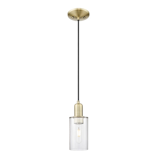 Innovations Clymer 4in 1-Light Mini Pendant | Industrial Antique Brass Steel and Clear Glass | Kitchen Island & Dining Room | 3.88 | Model 716-1P-AB-G802