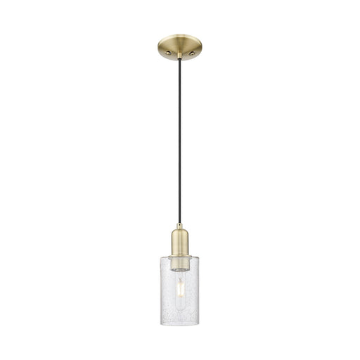 Innovations Clymer 4in 1-Light Mini Pendant | Industrial Antique Brass Steel and Seedy Glass | Kitchen Island & Dining Room | 3.88 | Model 716-1P-AB-G804