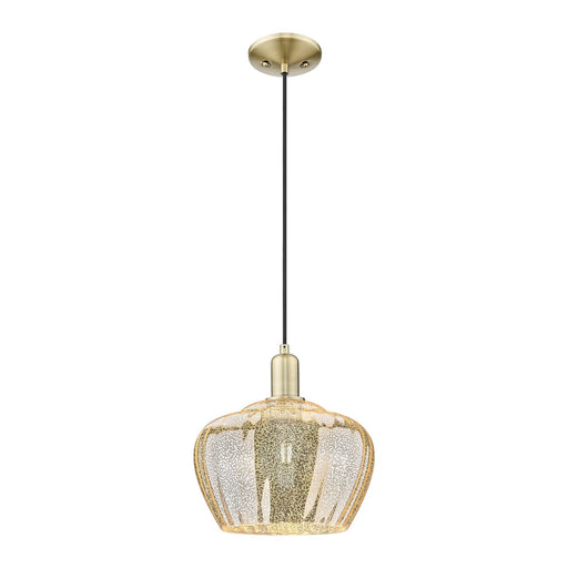 Innovations Fenton 11in 1-Light Mini Pendant | Industrial Antique Brass Steel and Mercury Ribbed Glass | Kitchen Island & Dining | Model 716-1P-AB-G96-L