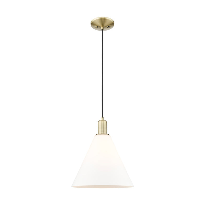 Innovations Berkshire Glass 12in 1-Light Mini Pendant | Industrial Antique Brass Steel and Matte White Glass | Kitchen Island & | Model 716-1P-AB-GBC-121