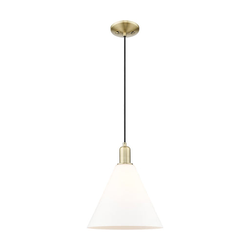 Innovations Berkshire Glass 12in 1-Light Mini Pendant | Industrial Antique Brass Steel and Matte White Glass | Kitchen Island & | Model 716-1P-AB-GBC-121
