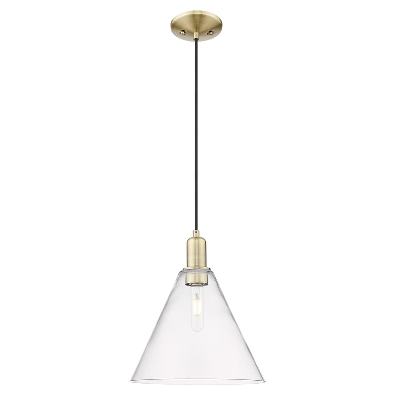 Innovations Berkshire Glass 12in 1-Light Mini Pendant | Industrial Antique Brass and Clear Cone Glass | Kitchen Island & Dining | Model 716-1P-AB-GBC-122