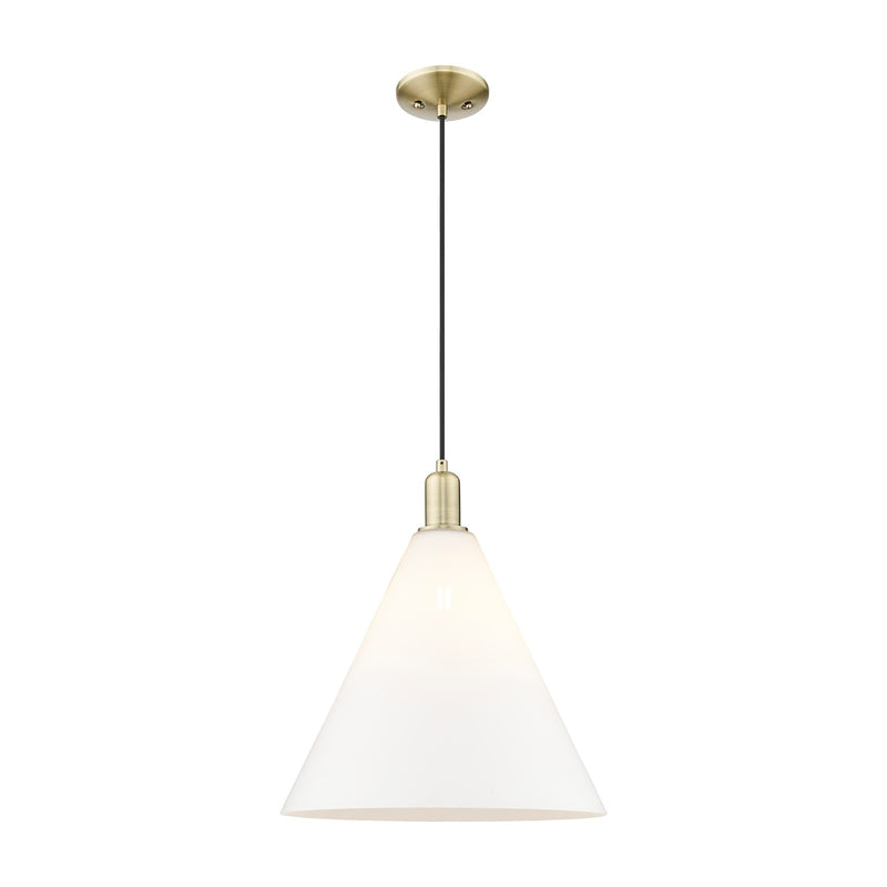 Innovations Berkshire Glass 16in 1-Light Mini Pendant | Industrial Antique Brass Steel and Matte White Glass | Kitchen Island & | Model 716-1P-AB-GBC-161