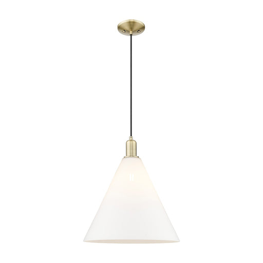 Innovations Berkshire Glass 16in 1-Light Mini Pendant | Industrial Antique Brass Steel and Matte White Glass | Kitchen Island & | Model 716-1P-AB-GBC-161