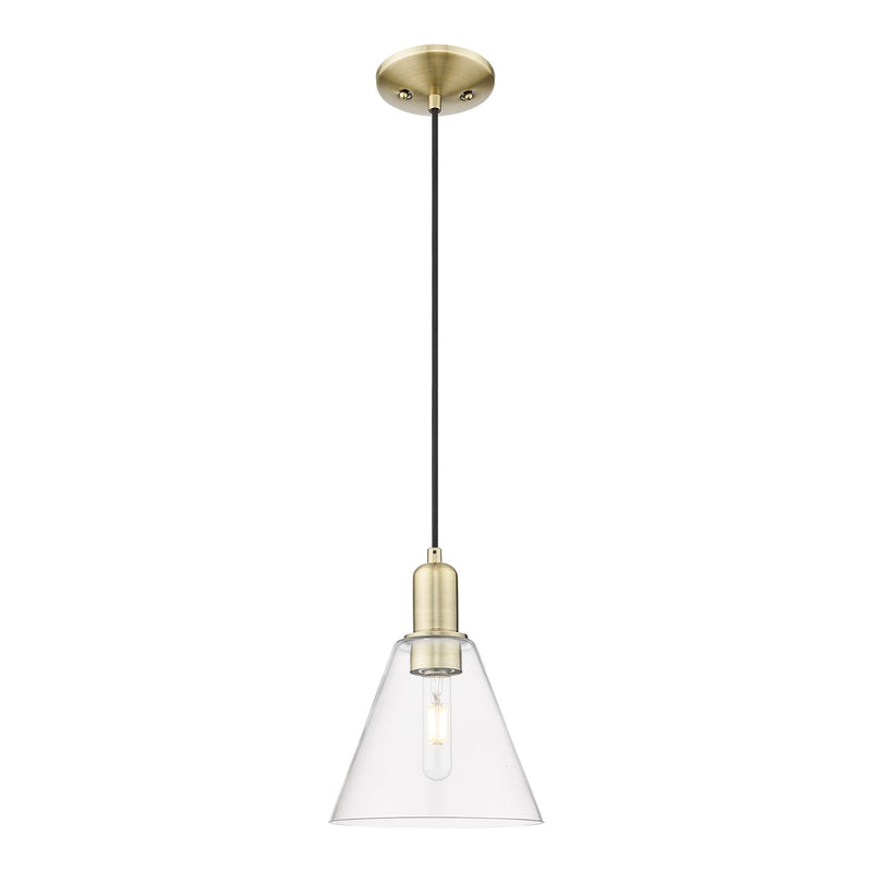 Innovations Berkshire Glass 8in 1-Light Mini Pendant | Industrial Antique Brass and Clear Glass | Kitchen Island & Dining Room | Model 716-1P-AB-GBC-82