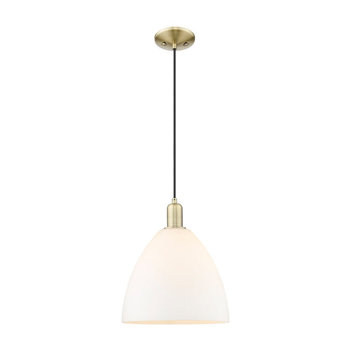 Innovations Bristol 12in 1-Light Mini Pendant | Industrial Antique Brass and Matte White Glass | Kitchen Island & Dining Room | Model 716-1P-AB-GBD-121