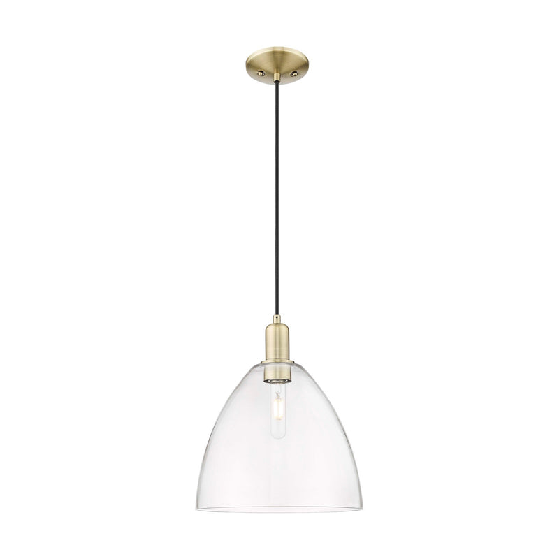 Innovations Bristol 12in 1-Light Mini Pendant | Industrial Antique Brass and Clear Glass | Kitchen Island & Dining Room | 12 x | Model 716-1P-AB-GBD-122