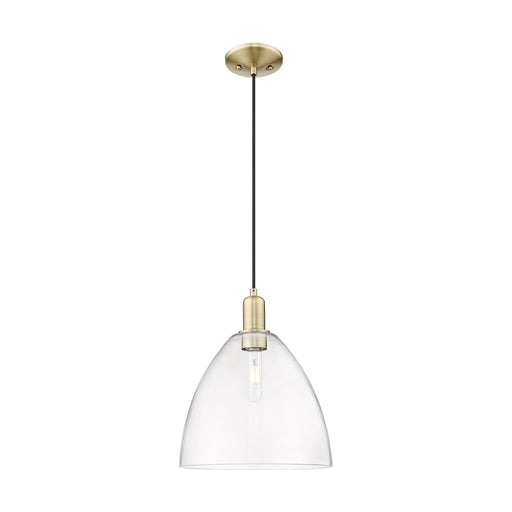 Innovations Bristol 12in 1-Light Mini Pendant | Industrial Antique Brass and Clear Glass | Kitchen Island & Dining Room | 12 x | Model 716-1P-AB-GBD-122