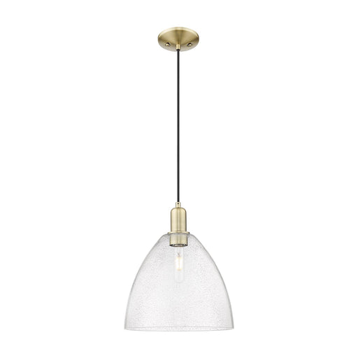 Innovations Bristol 12in 1-Light Mini Pendant | Industrial Antique Brass Steel and Seedy Glass | Kitchen Island & Dining Room | Model 716-1P-AB-GBD-124