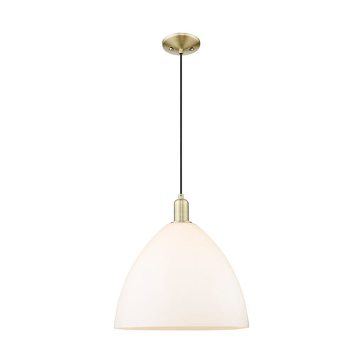 Innovations Bristol 16in 1-Light Mini Pendant | Industrial Antique Brass and Matte White Glass | Kitchen Island & Dining Room | Model 716-1P-AB-GBD-161